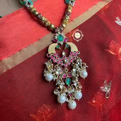 Muhurat Gold Polish Kundan Peacock Necklace