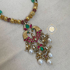 Muhurat Gold Polish Kundan Peacock Necklace