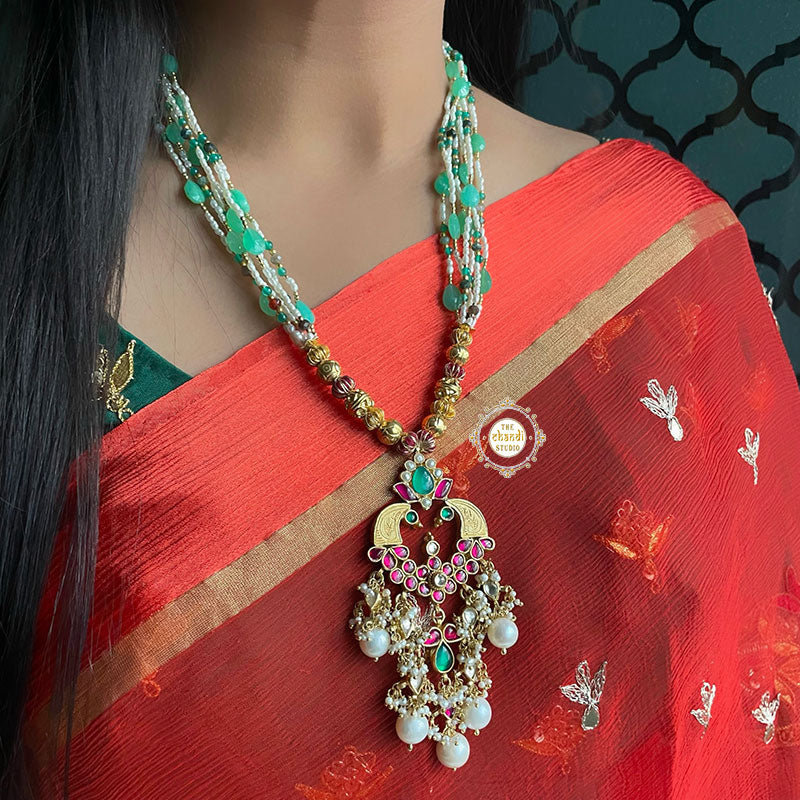 Muhurat Gold Polish Kundan Peacock Necklace