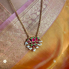 Kundan Rajwada Ruby Lotus Neckalce