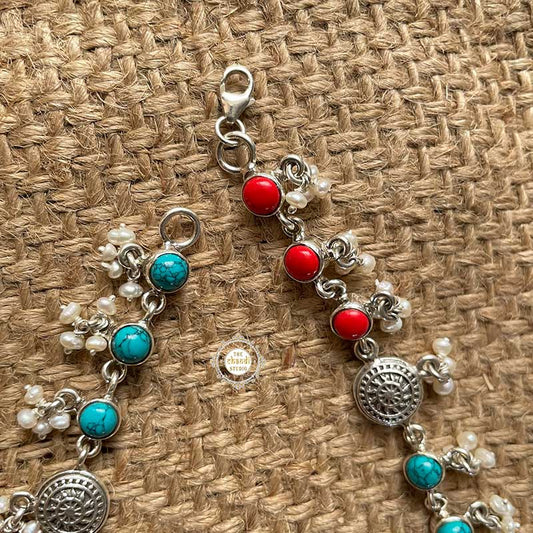 Turquoise Pure Silver 925 Ankle Bracelet/Payal