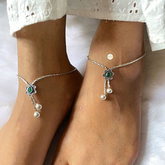 Floral Pure Silver 925 Ankle Bracelet/Payal