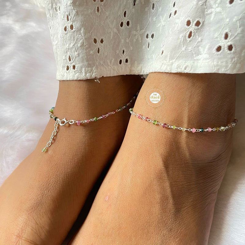 Pure Silver 925 Modern Ankle Bracelets with Stones