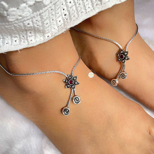 Nazaakat Ruby Stone Drop Anklet