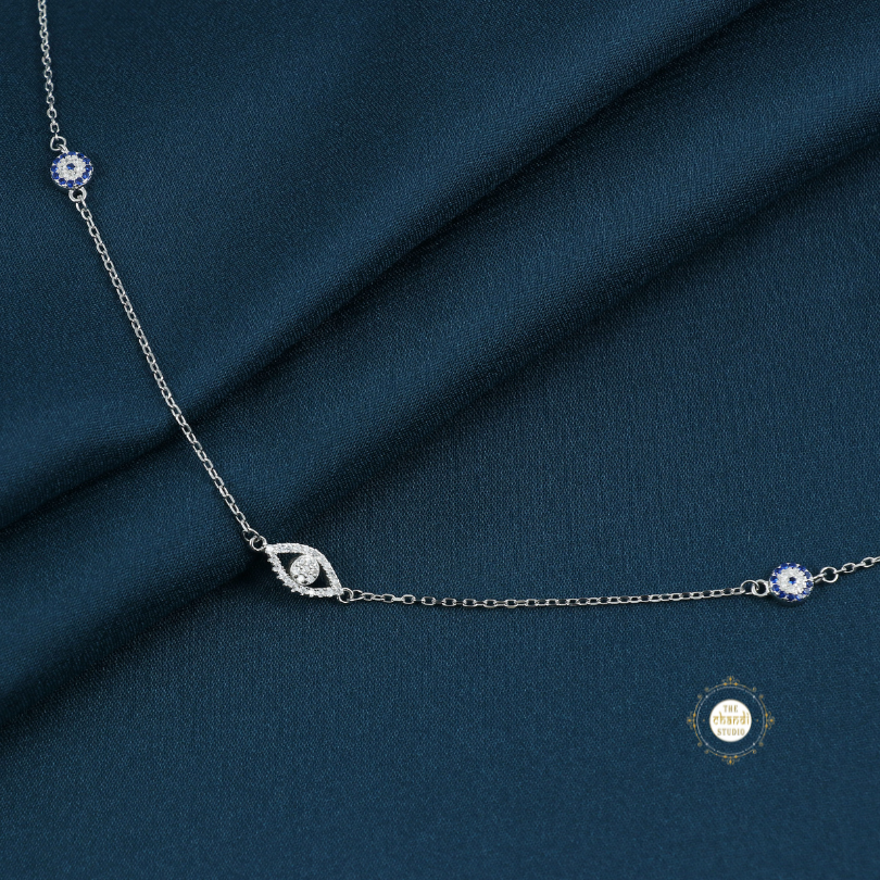 Sparkling Silver Evil Eye Anklet