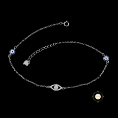 Sparkling Silver Evil Eye Anklet