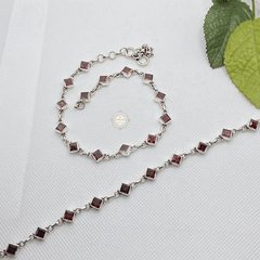 925 Sterling Silver Garnet Stone Anklet