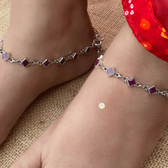 925 Sterling Silver Ruby Stone Anklet