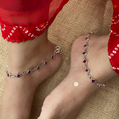 925 Sterling Silver Ruby Stone Anklet