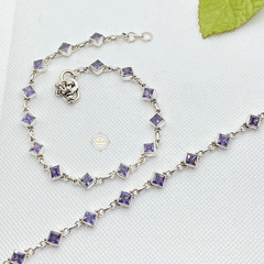 925 Sterling Silver Zircon Amethyst Stone Anklet