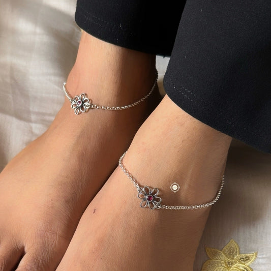 Buy Sterling Silver Flower Anklet Online For Women