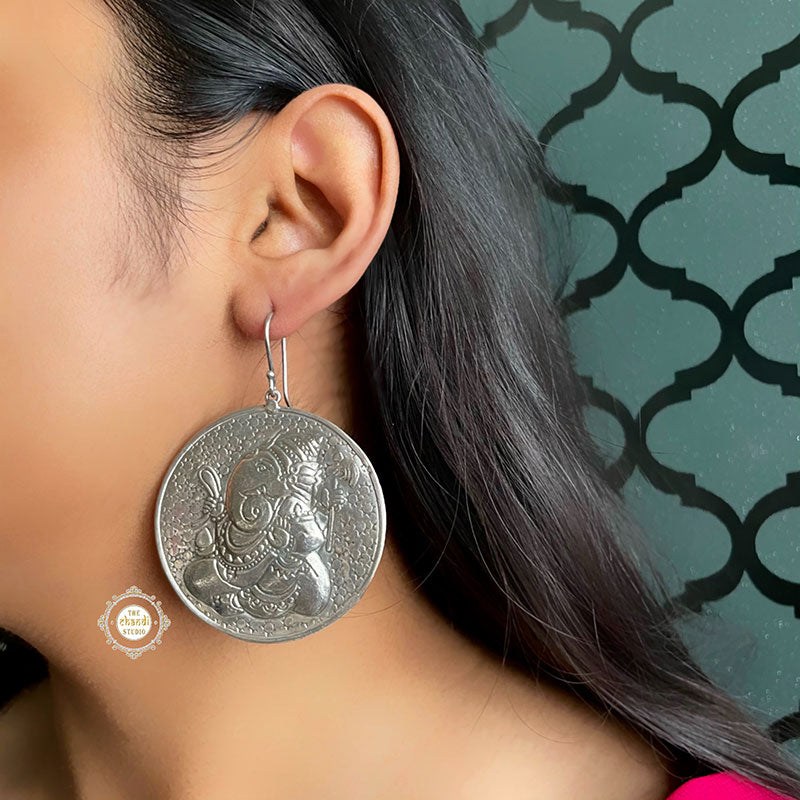 Hand Carved Intricate Ganesha Earring