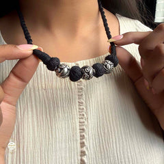 Sterling Silver Chitai Bead  Black Thread Necklace