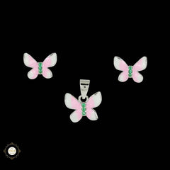 Sterling Silver Sparkling Silver Pink Flutter Pendant Set