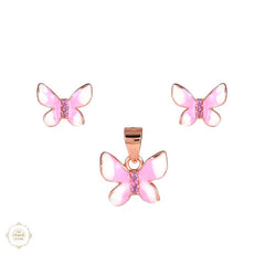 Sterling Silver Sparkling Silver Pink Flutter Pendant Set