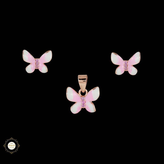 Sterling Silver Sparkling Silver Pink Flutter Pendant Set