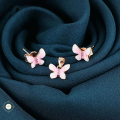 Sterling Silver Sparkling Silver Pink Flutter Pendant Set