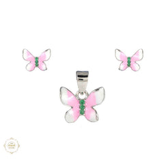 Sterling Silver Sparkling Silver Pink Flutter Pendant Set