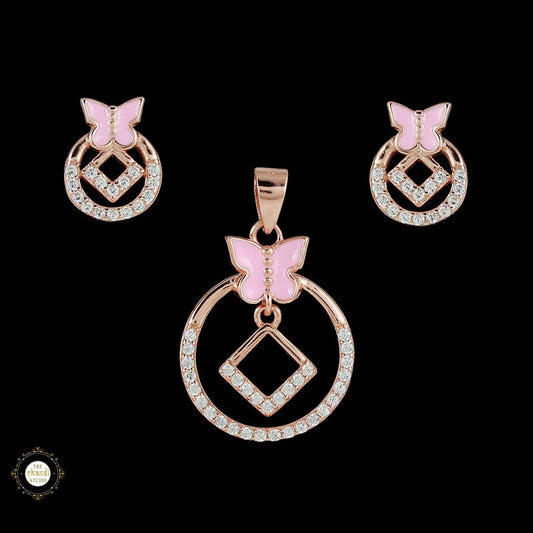 Sterling Silver Sparkling Silver Butterfly Halo Pendant Set