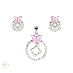 Sterling Silver Sparkling Silver Butterfly Halo Pendant Set