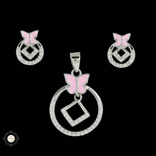 Sterling Silver Sparkling Silver Butterfly Halo Pendant Set