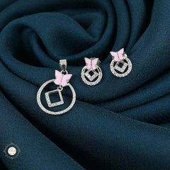 Sterling Silver Sparkling Silver Butterfly Halo Pendant Set