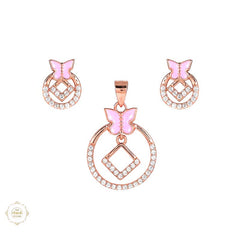 Sterling Silver Sparkling Silver Butterfly Halo Pendant Set