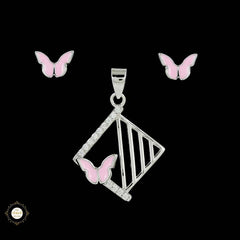 Sterling Silver Sparkling Silver Butterfly Grid Pendant Set