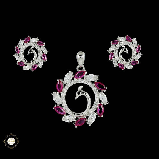 Sterling Silver Sparkling Rose Bloom Pendant Set