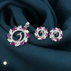Sterling Silver Sparkling Rose Bloom Pendant Set