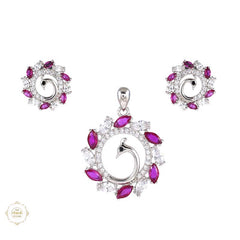 Sterling Silver Sparkling Rose Bloom Pendant Set
