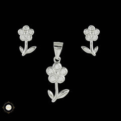 Sterling Silver Sparkling Spiral Bloom Pendant Set