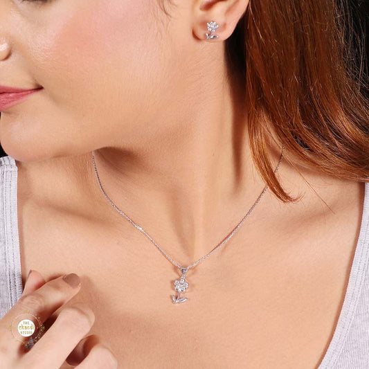 Sterling Silver Sparkling Spiral Bloom Pendant Set