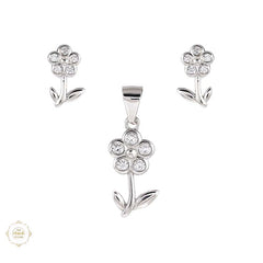 Sterling Silver Sparkling Spiral Bloom Pendant Set