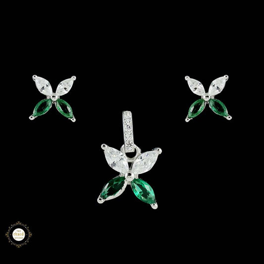 Sterling Silver Sparkling Silver Timeless Petal Pendant Set