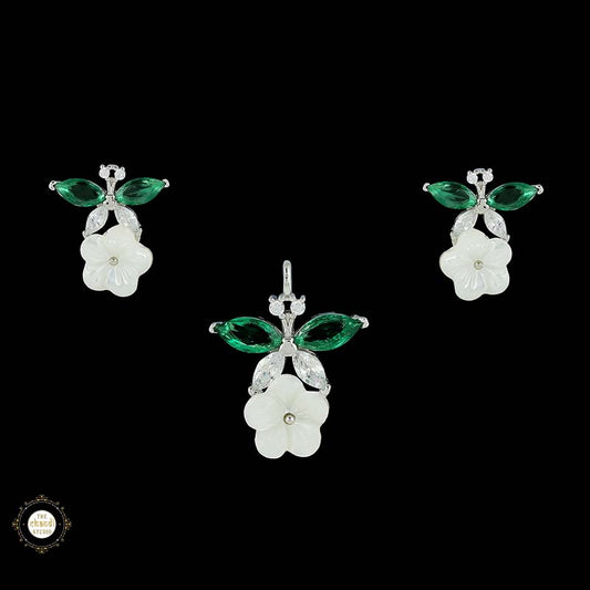 Sterling Silver Sparkling Silver Crystal Garden Pendant Set