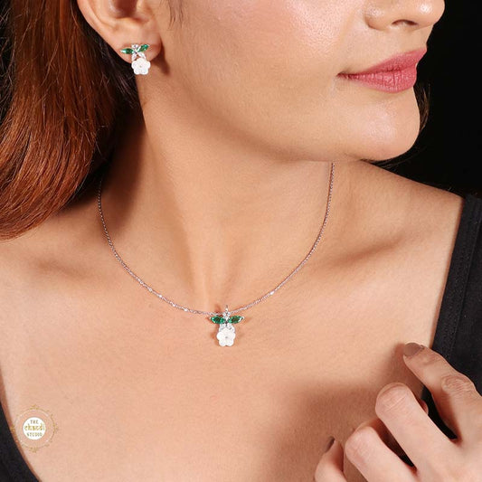 Sterling Silver Sparkling Silver Crystal Garden Pendant Set