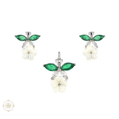 Sterling Silver Sparkling Silver Crystal Garden Pendant Set