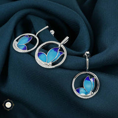 Sterling Silver Sparkling Silver Blue Wings Pendant Set