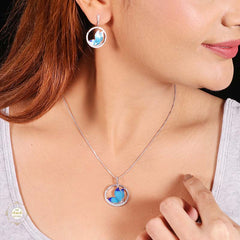 Sterling Silver Sparkling Silver Blue Wings Pendant Set