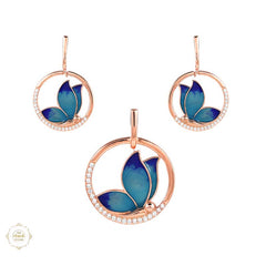 Sterling Silver Sparkling Silver Blue Wings Pendant Set