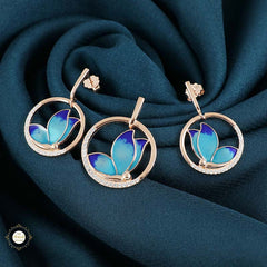 Sterling Silver Sparkling Silver Blue Wings Pendant Set