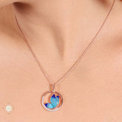 Sterling Silver Sparkling Silver Blue Wings Pendant Set