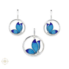 Sterling Silver Sparkling Silver Blue Wings Pendant Set