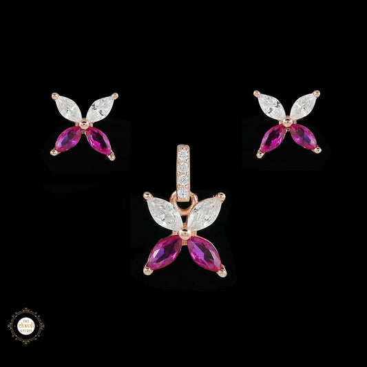 Sterling Silver Sparkling Silver Petal Glow Pendant Set