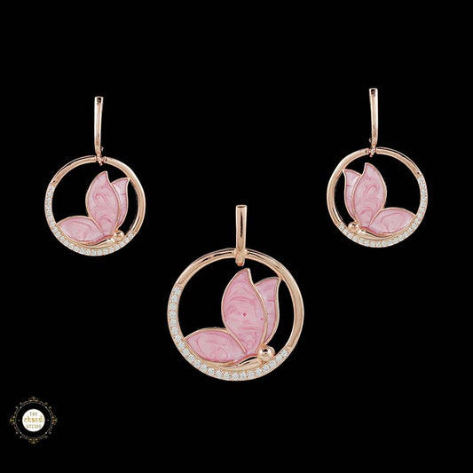 Sterling Silver Sparkling Silver Pink Wings Pendant Set