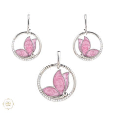 Sterling Silver Sparkling Silver Pink Wings Pendant Set