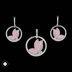 Sterling Silver Sparkling Silver Pink Wings Pendant Set