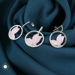 Sterling Silver Sparkling Silver Pink Wings Pendant Set