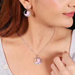 Sterling Silver Sparkling Silver Pink Wings Pendant Set